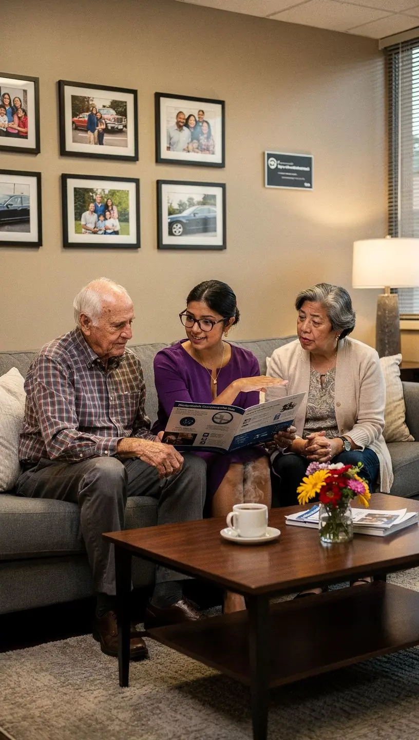 Klient z konsultantem analizujący plany ubezpieczeniowe, aby zoptymalizować pokrycie.